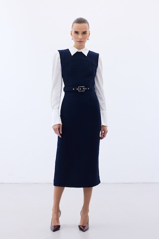 Kemerli Tüvit Elbise - Lacivert-136577 Lacivert