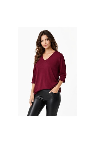 Kadın Triko Kısa Kol Bluz 12945 Bgl-st05312 Bordo