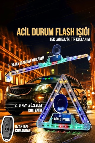 Reflektör Araç İçin Acil Durum 11 Farklı Çakar Led Deseni Usb + Güneş Enerjili Ve Kumandalı