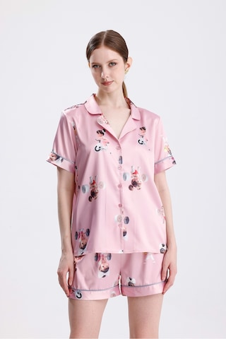 Kadın Kısa Kollu Şortlu Pijama Takımı Yazlık, Önden Düğmeli, Desenli Rahat Ev Giyim Çok Renkli