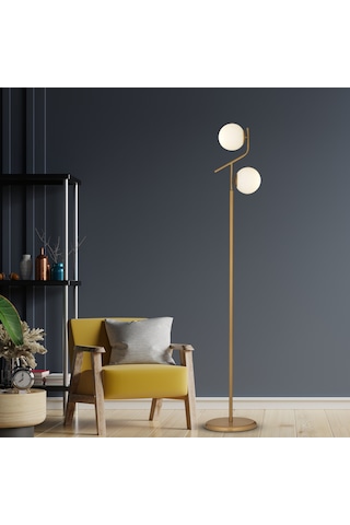 Velar Eskitme Beyaz Camlı Modern Tasarım Metal Lambader