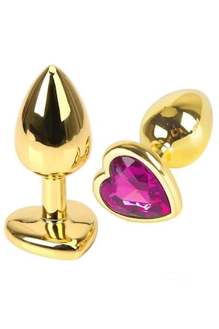 Fastieshop Kalp Mücevherli Çelik Gold Anal Plug - Orta Boy