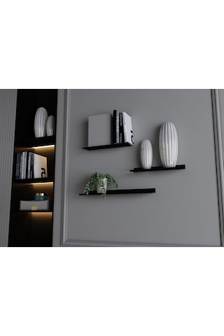 Rafburada® Siyah Dekoratif Metal Duvar Rafı, Kitaplık