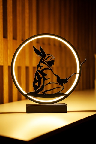 Kızılderili Figürlü Kablolu Metal Led Masa Lambası Dairesel Etnik Tasarım Gece Lambası Kızılderili