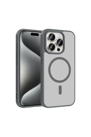 Kılıfist Apple iPhone Uyumlu Uyumlu 15 Pro Kılıf M-safe Şarj Özellikli Zore Babet Kapak - Gri