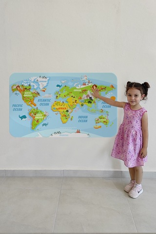 Eğitici Dünya Haritası Dünya Atlası Çocuk Ve Bebek Odası Duvar Sticker-85x130-3778 Çok Renkli