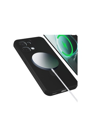 Maks Technology Oppo A6 Pro Kılıf M-safe Şarj Özellikli Standlı Mkst Samara Kapak - Siyah