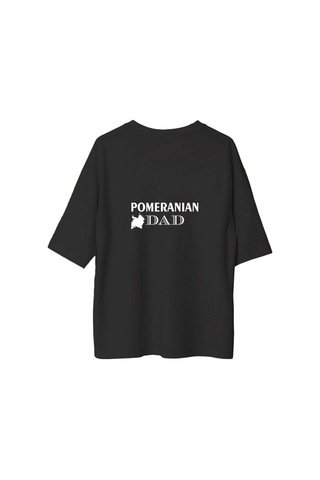 Paybuy Erkek Oversize Tişört Pomeranian Baba Baskılı %100 Pamuk Rahat Ke Siyah
