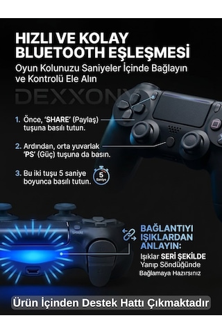 Pro Gamer Ps4 Oyun Kolu Kablolu Ve Kablosuz Siyah Bluetoothlu Bilgisayar Uyumlu Kol Gamepad Joystick