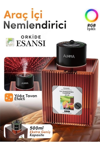 Auhma Af-09 Araç İçi Hava Nemlendirici & Koku Makinesi Orkide Esansı 500ml Aromaterapi Difüzör + Rg