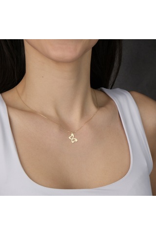 14 Ayar Altın Plakalı Kelebek Motifli Doğum Günü Hediyesine Özel Altın Kolye-838 Kelebek-1