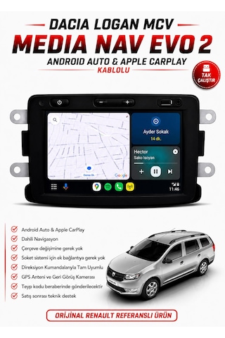 Dacia Logan Mcv 2013-2020 Uyumlu Media Nav Evo 2 Multimedya Carplay /android Auto Özelikli 1.0.15 Versiyon 7"