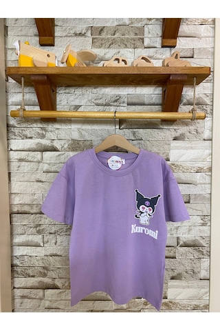 Aysbebe Kuromi Kabartma Baskılı Fırçalı Kumaş Kız Çocuk Tişört Mor 1950