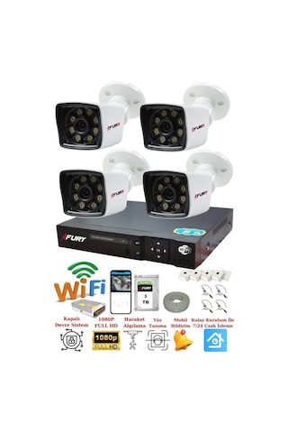 Fury 4 Kameralı 5mp Lens 1080p 2mp Color Görüntü 8 Warm Led Gece Görüş Fullhd Güvenlik Kamera 5525w 1 Tb