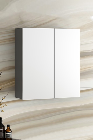 Çiğdem 65 Cm Antrasit Gri Mat Mdf Aynalı Asma Banyo Üst Dolabı Antrasit - Gri