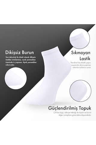 Saf Bambu Erkek Yarım Konç Düz Beyaz Çorap Dikişsiz Premium Kutulu 6'lı L5952aznp Softaura