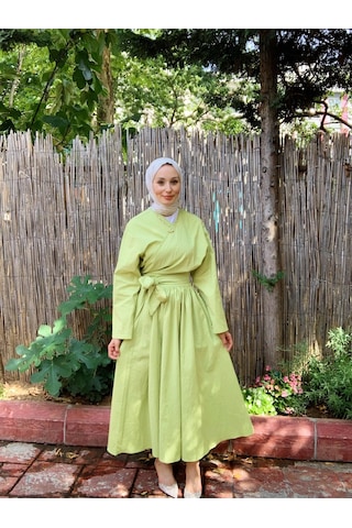 Butik Moda Etkm002 Üstü Bağlamalı Eteği Yandan Fermuarlı Takım F. Yeşili 001