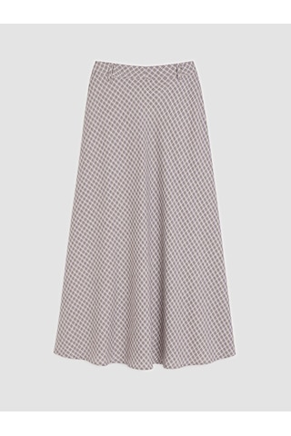 Lcwaıkıkı Classic Ekru Loose Fit Ekose Kloş Etek