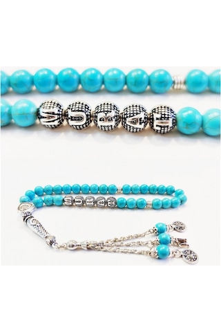 İsimli - Kişiye Özel - Turkuaz / Firuze Doğaltaş Tesbih - 8 Mm