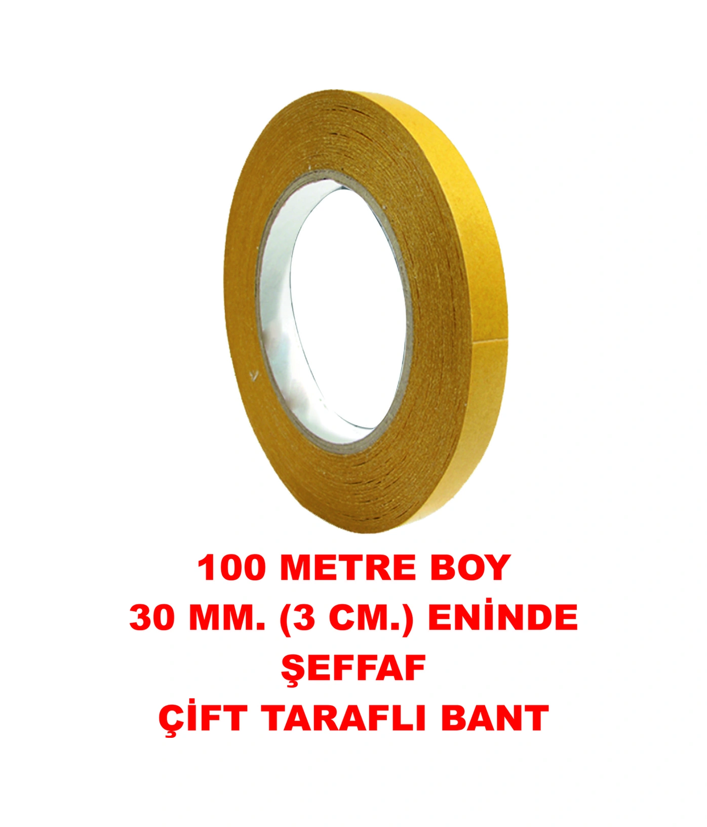 Çift Taraflı Şeffaf Sarı Bant 100 M. Uzunlukta 30 Mm Eninde 1