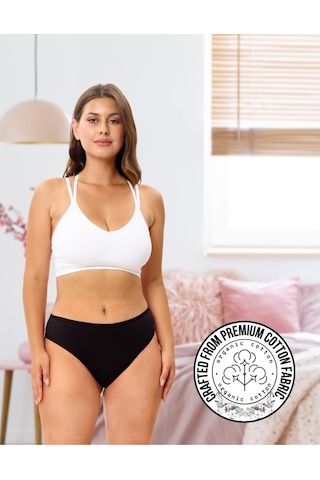Alya Underwear Kadın Bato Tanga Pamuklu Külot, Büyük Beden String, 5'li Paket- 2 Siyah, 1 Beyaz, 2 Ten Multicolor-p24