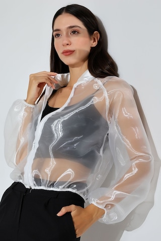 Mois Atelier Organze Şifon Tül Bomber Beyaz Ceket Gömlek Tasarım Hediye Büyük Beden Tesettür Beyaz