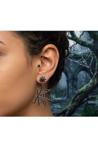 Dükkan Design Gotik Örümcek Ağı Küpe Antrasit