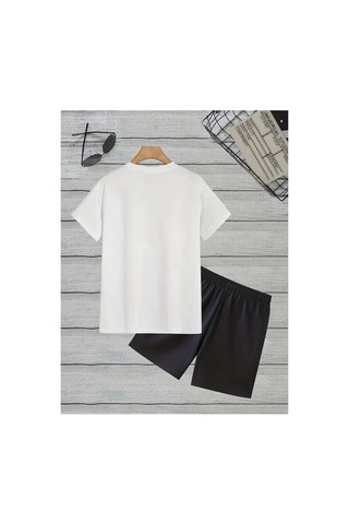 Erkek Beyaz''renkli Built Different Baskılı'' Basic Oversize T-shirt- Şort Takım Strup0000000000014