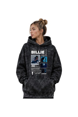 Sevbano Billie Eilish Şarkıcı Baskılı Unisex Oversize Yıkamalı Premium Ho Siyah