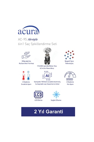 Ac-95 Airstyle Negatif İyonlu 6in1 Saç Şekillendirme Ve Kurutma Seti