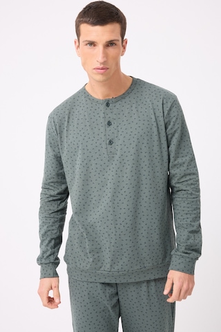 L'espadon Oceanripple Premium Örme Pamuk Uzun Kollu Henley & Uzun Pantolonlu Erkek Pijama Takımı-3223 Gri