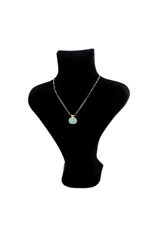 Biem Büyük Yeşil Taşlı Çelik Kolye Gold/gümüş