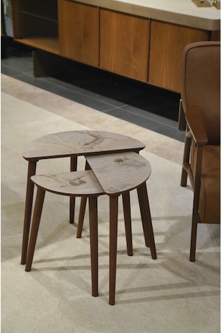 Roma 3'lü Zigon Sehpa %100 Mdf Yarım Ay Buz Gri Mermer Desen