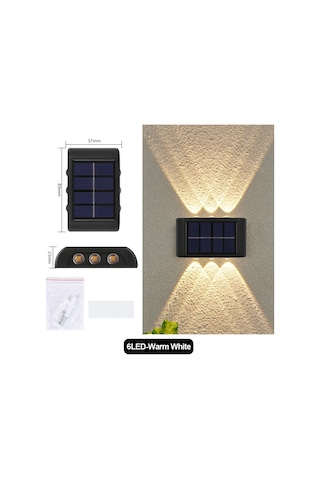 Solar Güneş Enerjili Çift Taraflı 6 Ledli Aplik Duvar Monteli Lamba 2 Adet