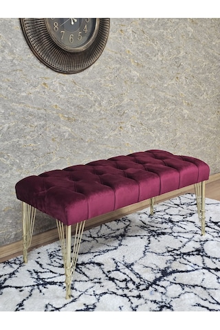 Zafir Gold Tel Ayaklı 90 Cm Puf Bench - Puf - Bench - Kasalı Oturak - Oturak - Yatak Ucu Puf Bordo