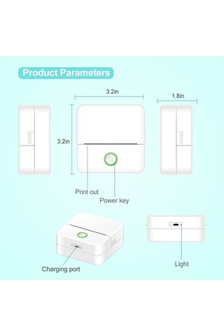 Skycity Küçük Boy Bluetooth Termal Yazıcı - Hata Notları, Etiketler, Fotoğraflar İçin 200dpı, Mürekkezsiz, Beyaz 1 Adet Kağıt İle
