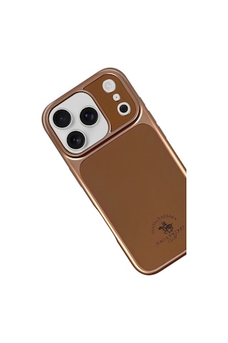 Santa Barbara Polo Racquet Club Apple Uyumlu iPhone 17 Pro Max Uyumlu Kılıf Manyetik Şarj Destekleyen İçi Süet Lucas Deri Kapak Gold