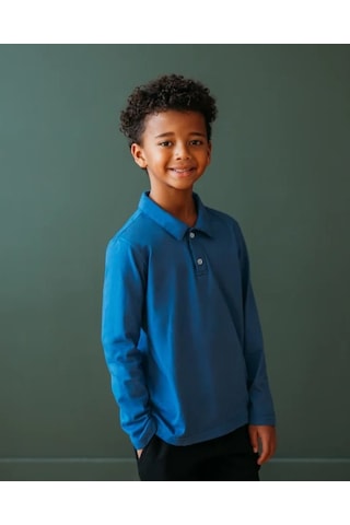 Waynap Unisex Uzun Kol Lakos Polo Yaka Okul Tshirt Mavi
