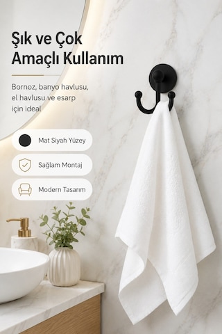 Alper Banyo Mat Siyah Askılık Yapışkanlı Ve Vidalı Montaj