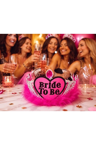 Bride To Be Fuşya Tüylü Kalpli Gelin Tacı Bekarlığa Veda Kına Gecesi Parti Aksesuarı Diğer
