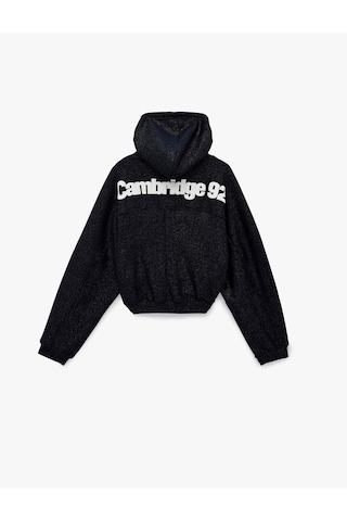 Koton Şardonlu Balon Kol Simli Kanguru Cepli Kapüşonlu Fermuarlı Oversize Sweatshirt Lacivert 6sal10620ık Lacivert