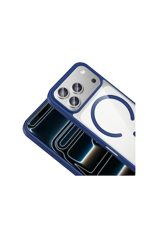 İos Uyumlu İphone 17 Pro Max İçin Magsafe İle Uyumlu Kılıf Sararmaz Şeffaf Kapak Ege Lacivert