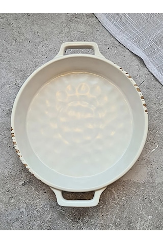 Don Sanco Seramik Yuvarlak Fırın Kabı, 25,5x21,5x5 Cm 337542043 Beyaz