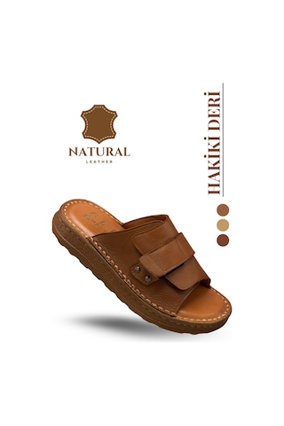 Sermoda Hakiki Deri Erkek Terlik - Yumuşak Kalın Taban Tabanlı Hakiki Deri Erkek Terlik Yc Taba