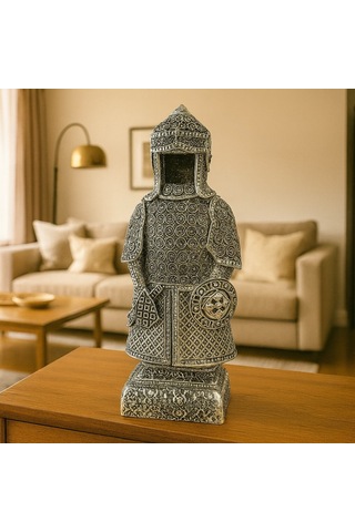 Allah'ın 99 İsmi Yazılı Gald Gümüş Zırhlı Savaşçı Biblo 23x10