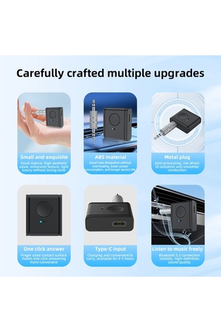 B1 Bluetooth 5.3 Aux Alıcı 3.5mm Araç Ses Adaptörü Hifi Ses Eller Serbest Arama
