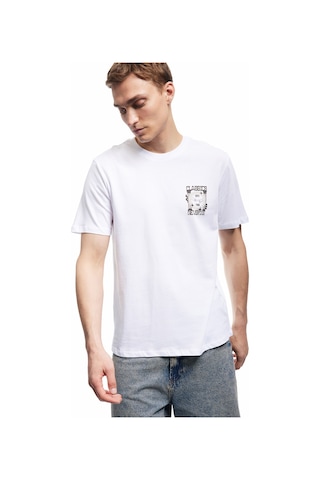 Koton Kısa Kollu Bisiklet Yaka Regular Fit Pamuklu Baskılı Tişört Beyaz 6wam10010hk Beyaz