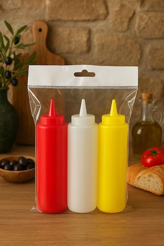 Lexroo Sızdırmaz Kapaklı Yağlık Ve Sosluk Seti, 330 Ml, 3'lü Şişe Seti, Kırmızı Sarı Beyaz