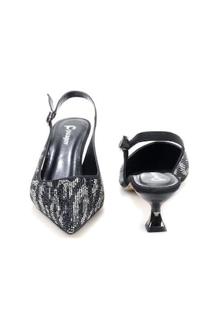 Pisagor Ps-32370 Kadın 4 Cm Arkası Açık Taşlı Abiye Stiletto Ayakkabı Sıyah
