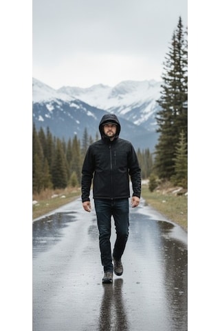 Luxic Core Erkek Siyah Kapüşonlu Softshell Mont Su Ve Rüzgar Geçirmez Outdoor Günlük Kullanım